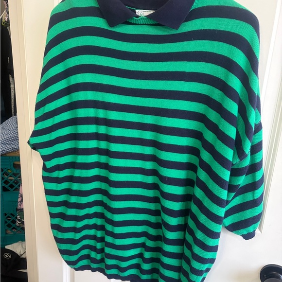 Like New  United Colors Of Benetton Navy and Green Striped pullover sweater. XL - Picture 3 of 6
